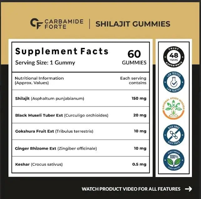 Carbamide Forte Shilajit Gummies | Improves Strength, Stamina And Immunity | 60 Gummies - Halt