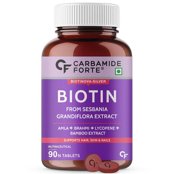 Carbamide Forte Biotin Tablets for Hair Growth with Amla, Brahmi & Bamboo Extract | Hair Growth Tablet | 90 Veg Tablet