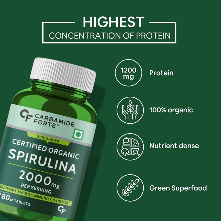 Carbamide Forte 100% Organic Spirulina Tablets 2000 mg | 180 Tablets - Halt