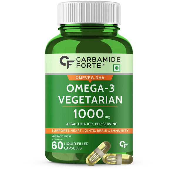 Carbamide Forte Veg Omega3 1000mg | Veg DHA | Vegetarian Omega 3 | Algal DHA | Plant Based | No Fish oil Used Tablets for Men & Women | 60 Veg Tablets