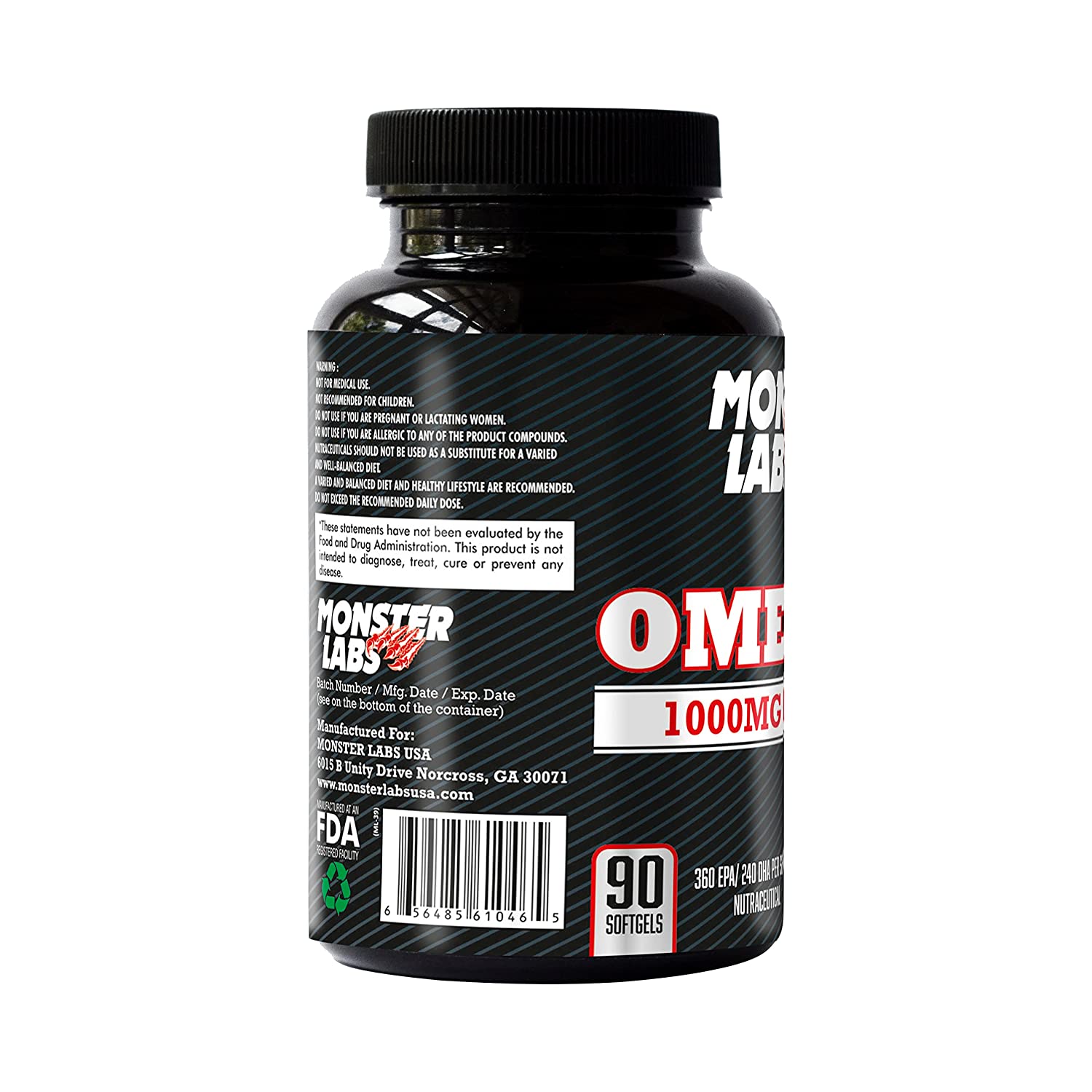 Monster Labs Omega-3 | 1000Mg Fish Oil | 90 Softgels