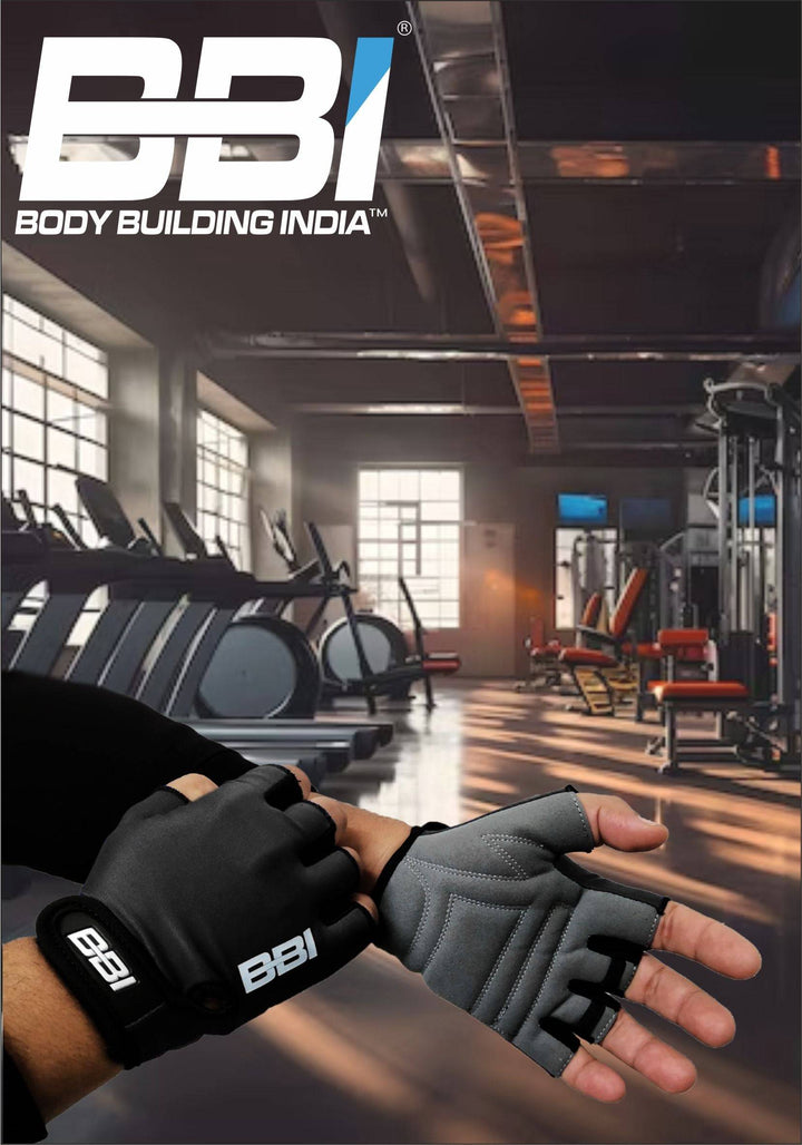 Body Building India BBI Fitness Gloves designed for weightlifting and workouts, featuring a durable grip and wrist support. Ideal for gym enthusiasts.