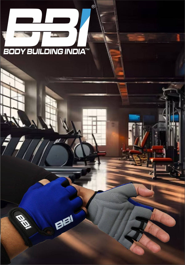 Body Building India BBI Fitness Gloves designed for weightlifting and workouts, featuring a durable grip and wrist support. Ideal for gym enthusiasts.