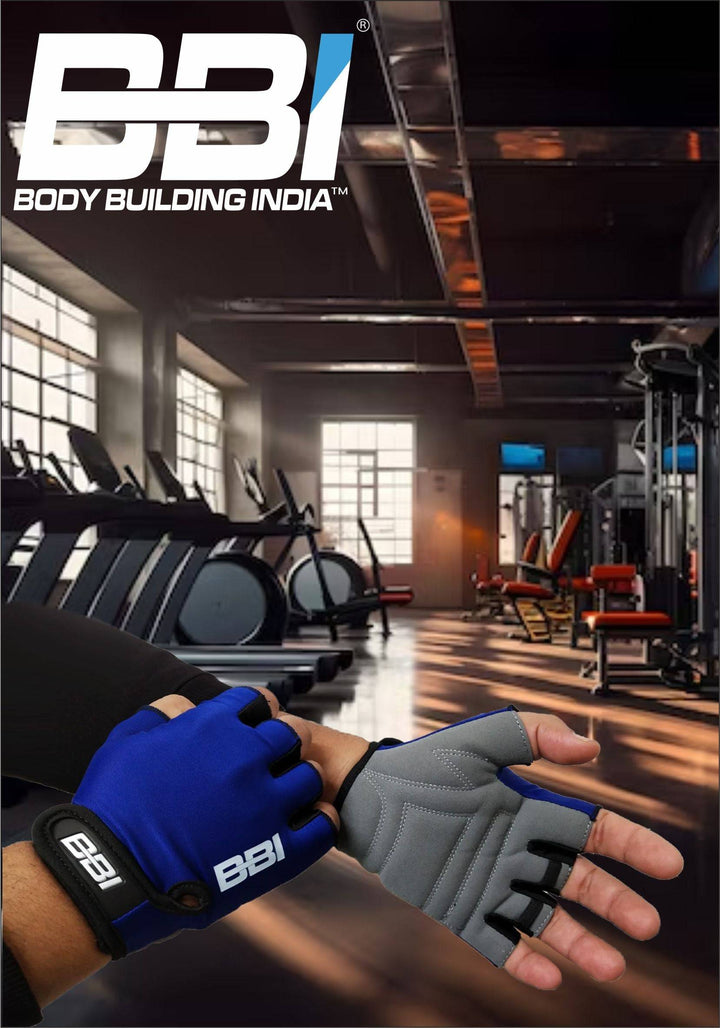 Body Building India BBI Fitness Gloves designed for weightlifting and workouts, featuring a durable grip and wrist support. Ideal for gym enthusiasts.