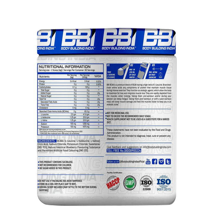 Body Building India BBI BCAA 180g - Halt