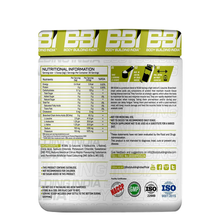 Body Building India BBI BCAA 180g - Halt