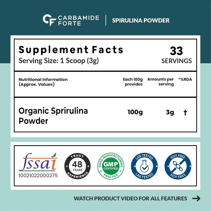 Carbamide Forte 100% Organic Spirulina Powder - 100g - Halt