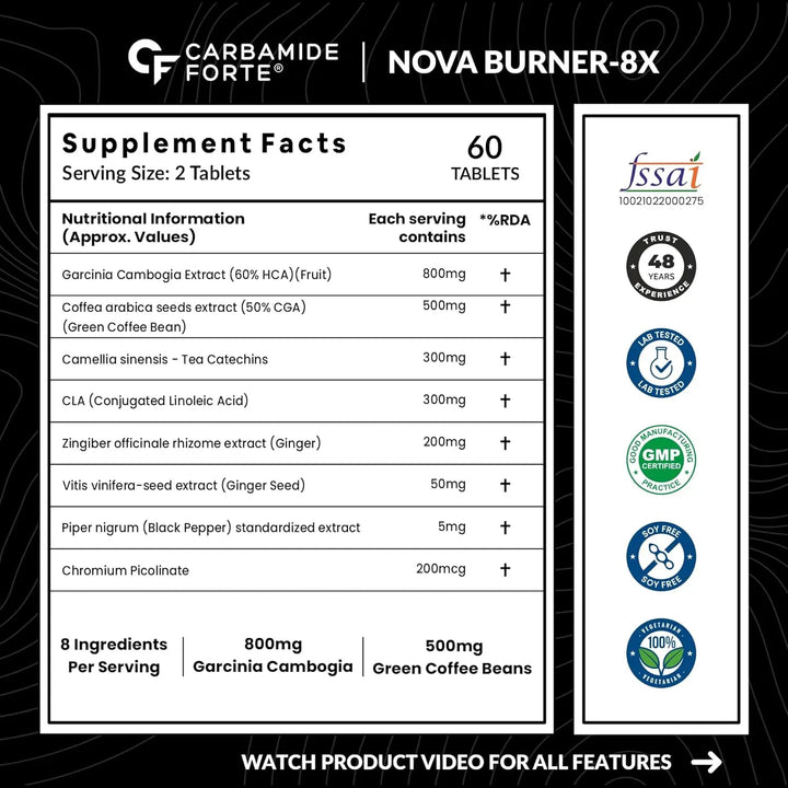 Carbamide Forte Burner 8X for Men & Women | Weight Loss Support - 60 Veg Tablets - Halt