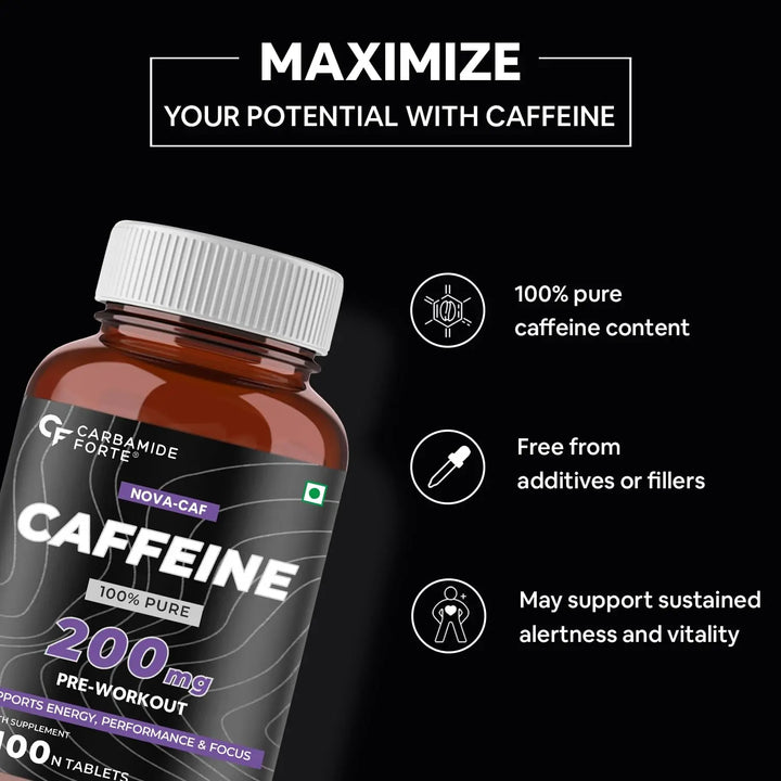 Carbamide Forte Caffeine 200mg Tablet for Men & Women | 100 Veg Tablets - Halt