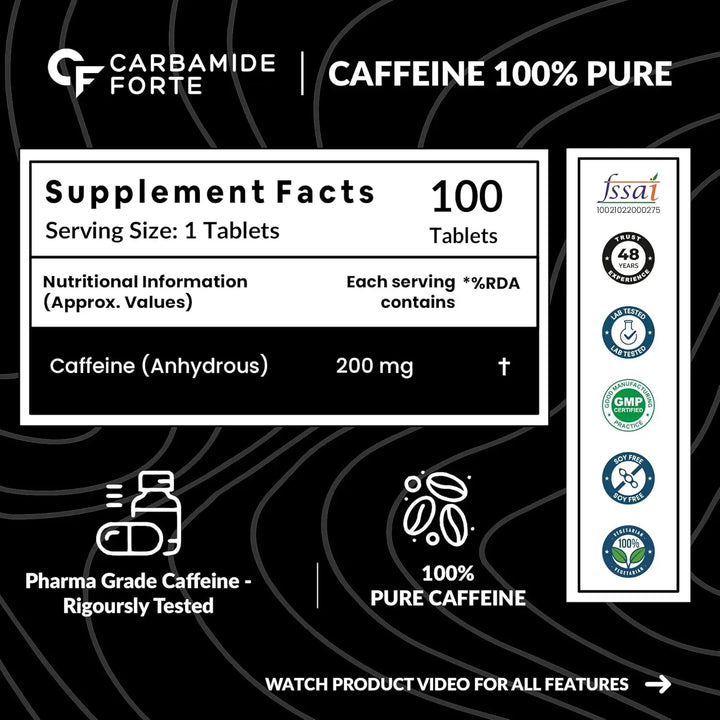Carbamide Forte Caffeine 200mg Tablet for Men & Women | 100 Veg Tablets - Halt