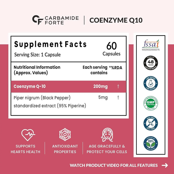 Carbamide Forte Coenzyme Q10 (CoQ10) 200mg with Piperine 5mg (60 Capsules) Halt