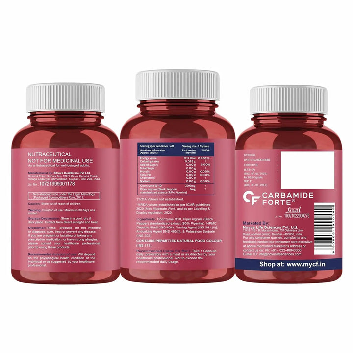 Carbamide Forte Coenzyme Q10 (CoQ10) 200mg with Piperine 5mg (60 Capsules) Halt