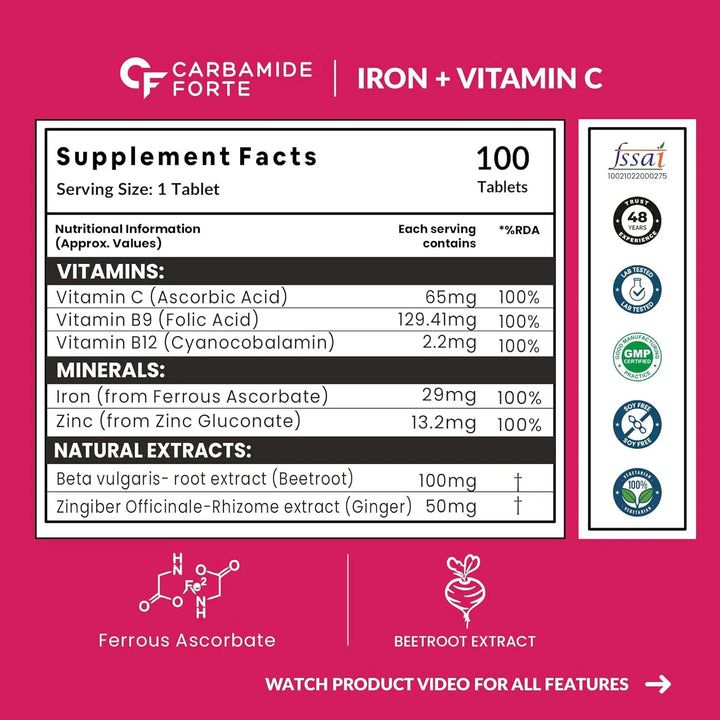 Carbamide Forte Iron + Vitamin C (100 Tablets) Halt