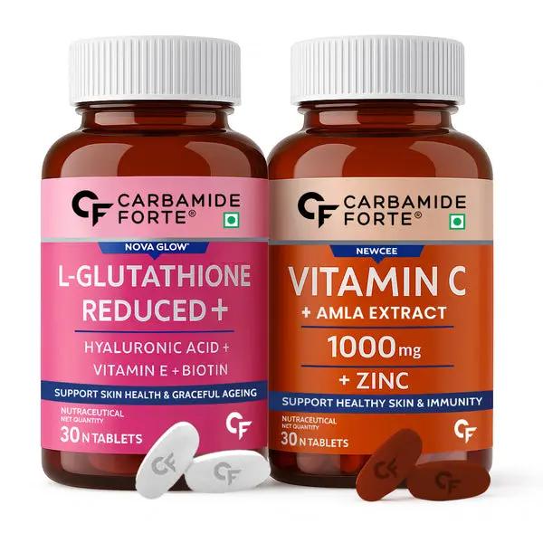 Carbamide Forte Japanese Reduced L Glutathione 500mg Tablets with Vitamin C from Amla Extract | |  30 Veg Tablets Each