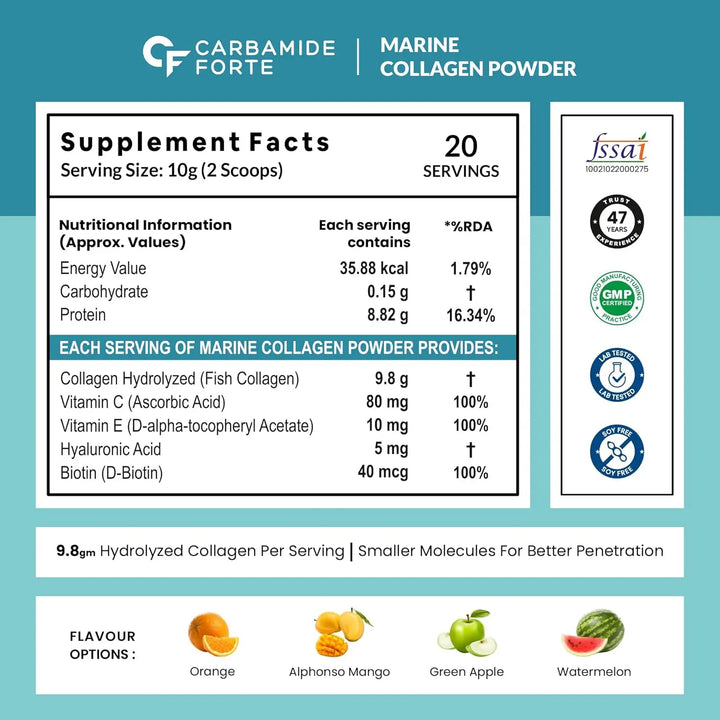Carbamide Forte Marine Collagen Supplements for Skin & Hair | Marine Collagen Powder for Women & Men - Halt