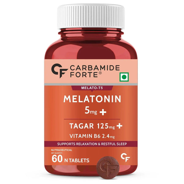 Carbamide Forte Melatonin 5mg Sleep Tablets with 125mg Tagar & Vitamin B6 | 60 Veg Tablets - Halt