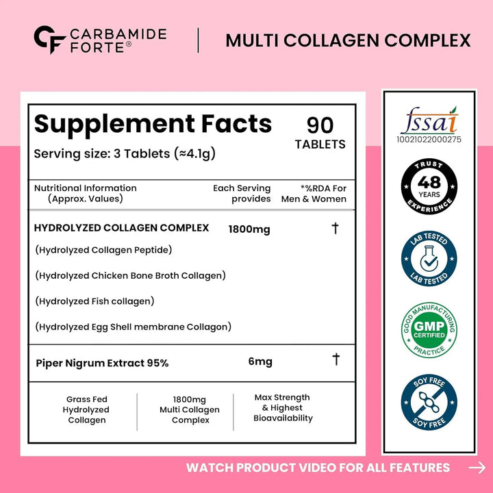 Carbamide Forte Multi Collagen Complex (Type I, II, III, V & X ) | 90 Tablets - Halt