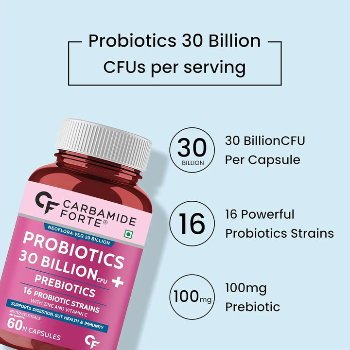 Carbamide Forte Probiotics Supplement 30 Billion for Women & Men - 60 Veg Capsules - Halt