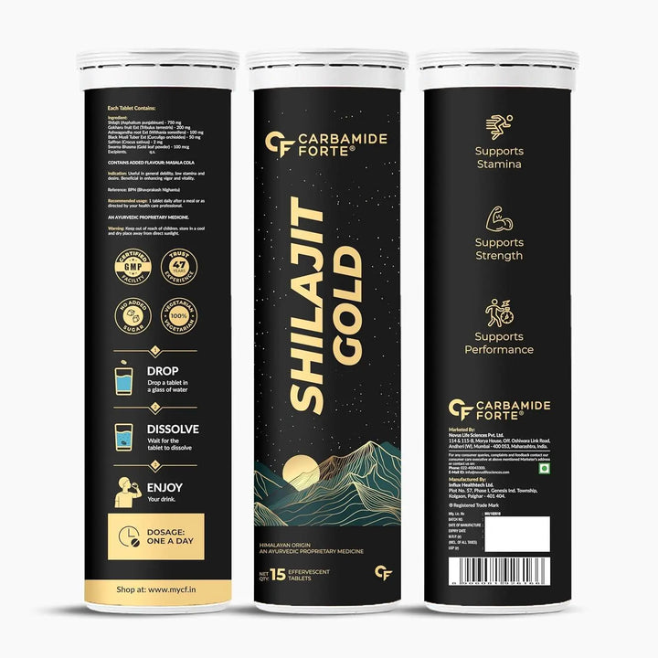 Carbamide Forte Shilajit Gold | 15 Effervescent Tablets - Halt