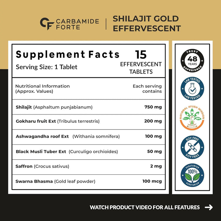 Carbamide Forte Shilajit Gold | 15 Effervescent Tablets - Halt