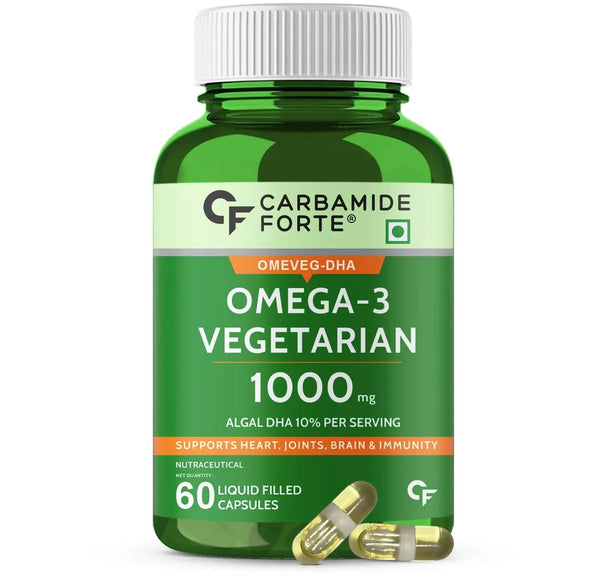 Carbamide Forte Veg Omega3 1000mg | Veg DHA | Vegetarian Omega 3 | Algal DHA | Plant Based | No Fish oil Used Tablets for Men & Women | 60 Veg Tablets - Halt