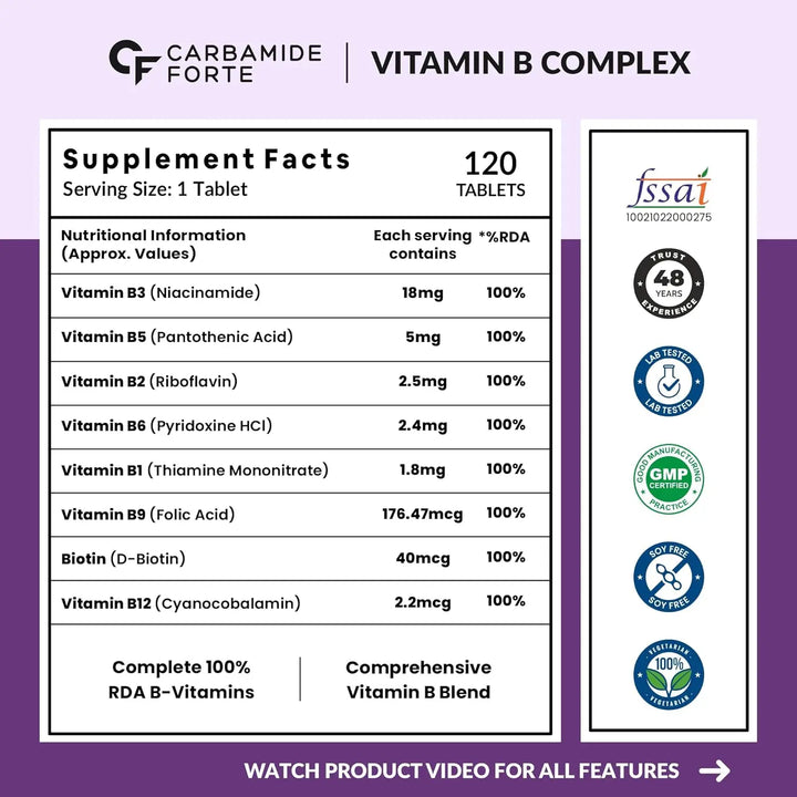 Carbamide Forte Vitamin B-Complex | 120 Veg Tablets - Halt