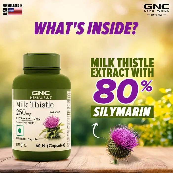 GNC Herbal Plus Milk Thistle 250mg - Detoxifies Liver Toxins & Supports Liver Health GNC