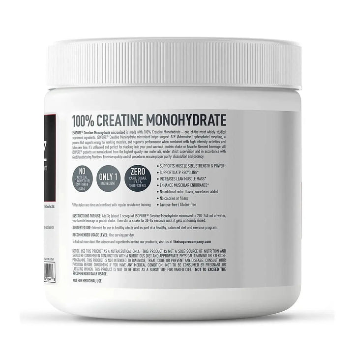 Isopure 100% Creatine Monohydrate Micronized, 250g - 83 Servings - Halt