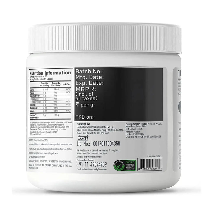 Isopure 100% Creatine Monohydrate Micronized, 250g - 83 Servings - Halt