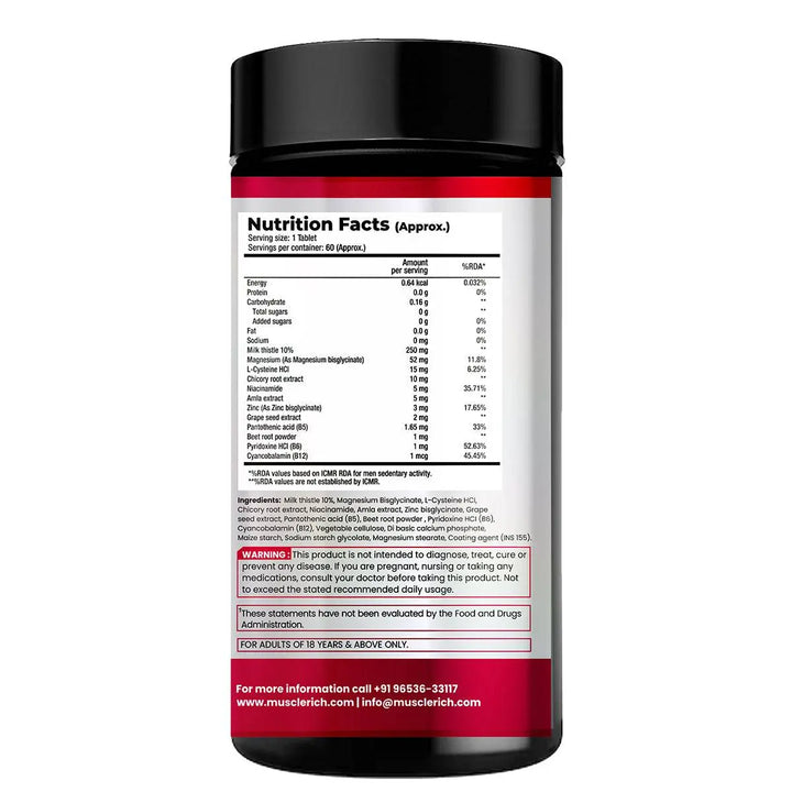 MuscleRich Liver Detox supports liver function with 60 tablets. Promotes liver health, better digestion, and immune system support.