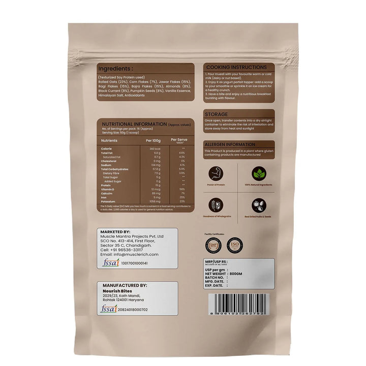 MuscleRich Muesli High Protein with Nuts Seeds and Berries 800gm Halt