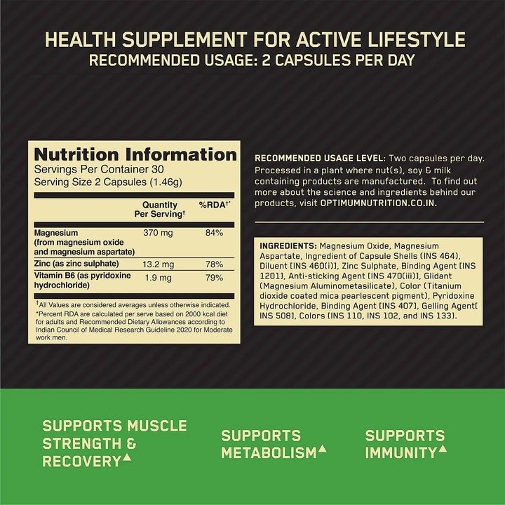 Optimum Nutrition Zinc Magnesium Aspartate (ZMA) - 60 Capsules - Halt