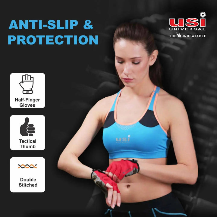 USI Universal Gym Gloves, 733GG Fitness Gloves For Men & Women (No return no exchange) - Halt
