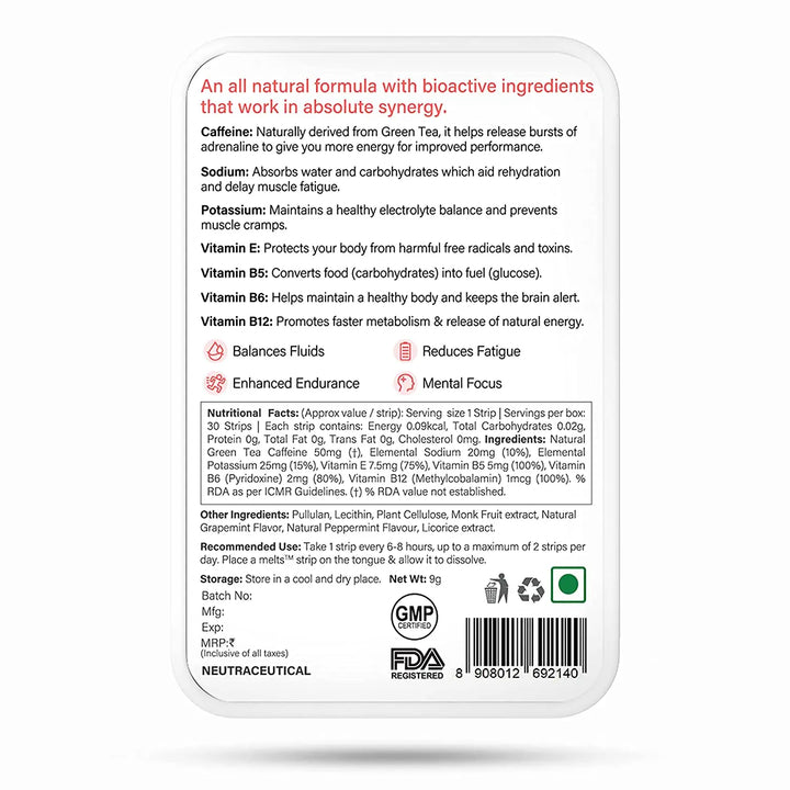 Wellbeing Nutrition Melts Instant Energy, Caffeine + Electrolytes  (30 Oral Strips) - Halt
