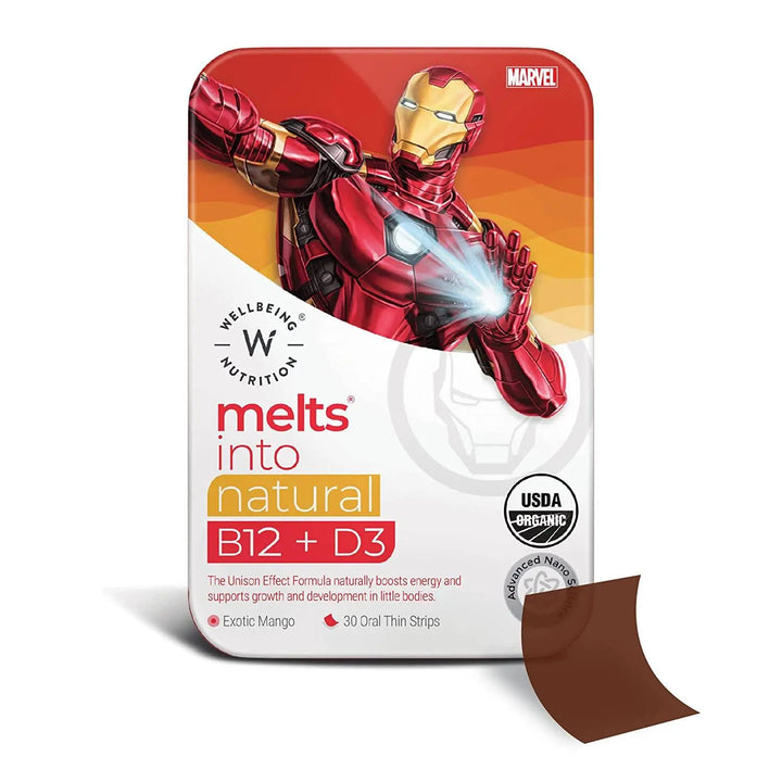 Wellbeing Nutrition Melts Into Natural B12 + D3 Marvel Mango Flavour (30 Oral Strips) - Halt