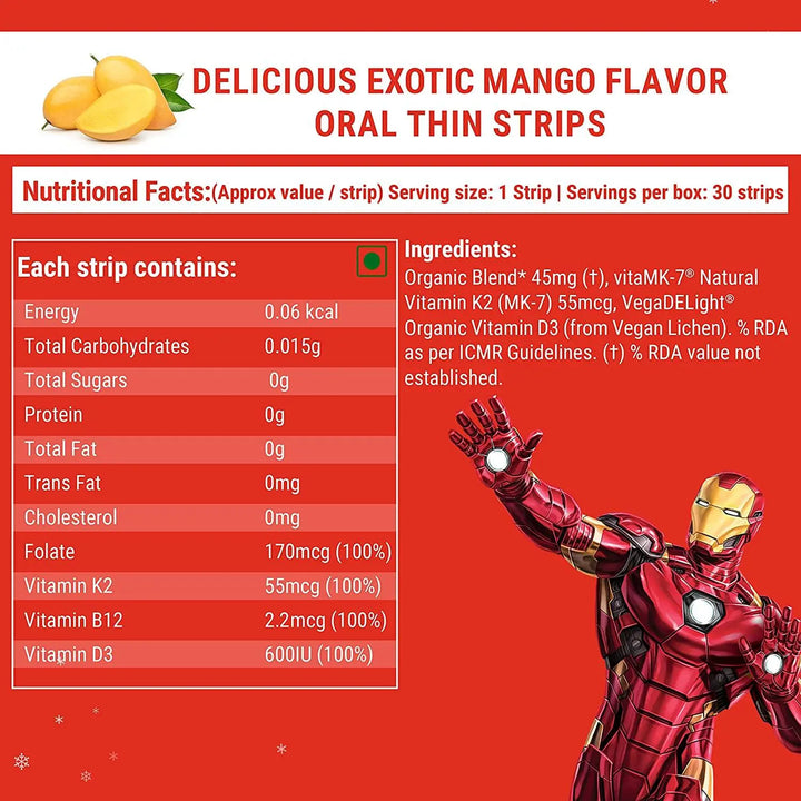 Wellbeing Nutrition Melts Into Natural B12 + D3 Marvel Mango Flavour (30 Oral Strips) - Halt