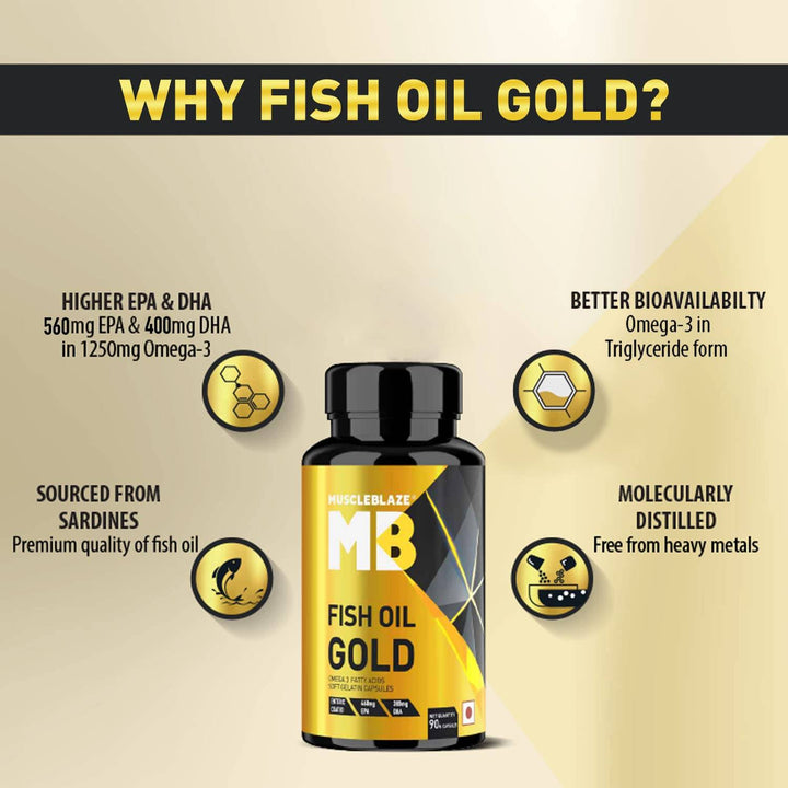 MuscleBlaze Fish Oil Gold Soft Gelatin Capsule (60 Capsules) - Halt