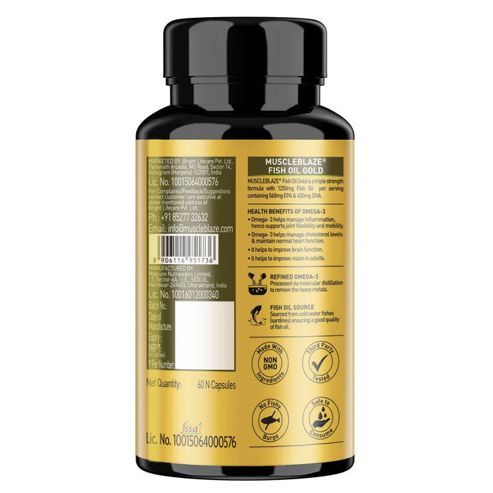 MuscleBlaze Fish Oil Gold Soft Gelatin Capsule (60 Capsules) - Halt