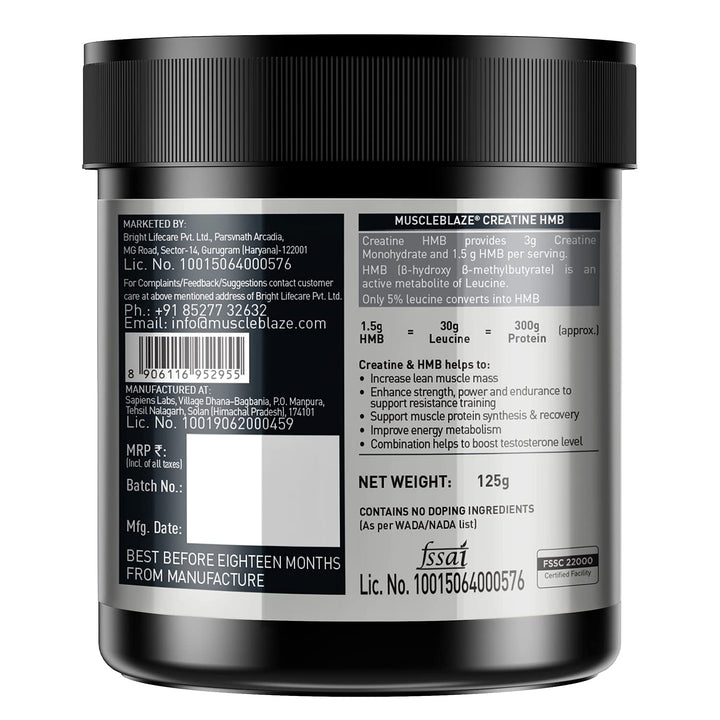 MuscleBlaze Creatine HMB Powder 125 gm (26 Servings) - Halt