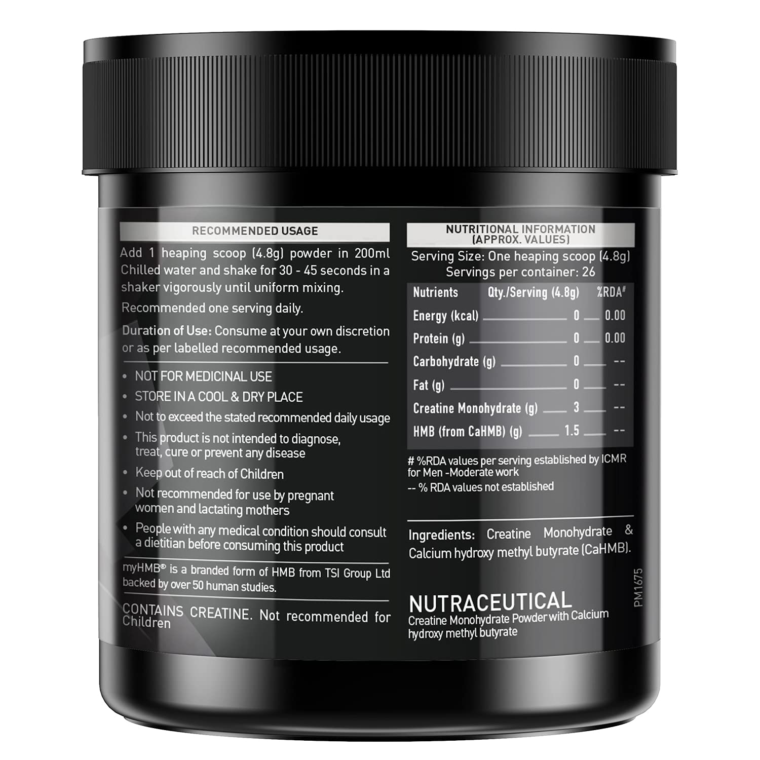 MuscleBlaze Creatine HMB Powder 125 gm (26 Servings)