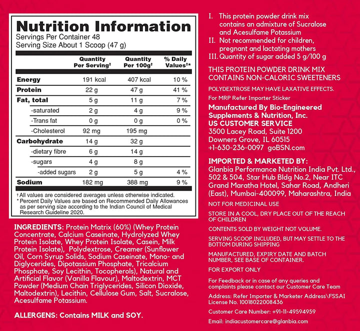BSN SYNTHA-6 Whey Protein in chocolate milkshake flavor, offering 22g protein and 10g amino acids per serving. Supports muscle recovery and fat loss.