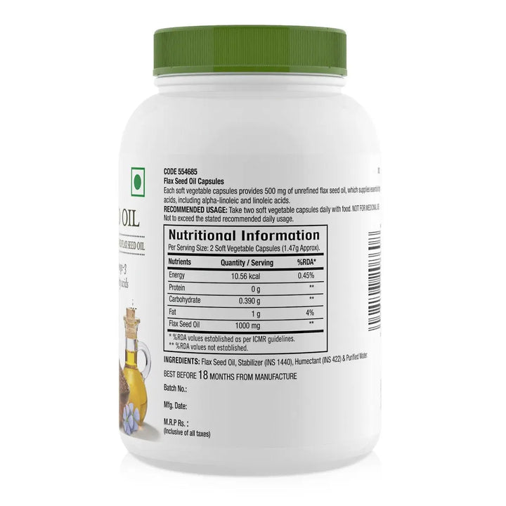 GNC Flax Seed Oil Capsules - Contains Both Omega 3 And Omega 6 Fatty Acids - 180 Soft Vegetable Capsules - Halt