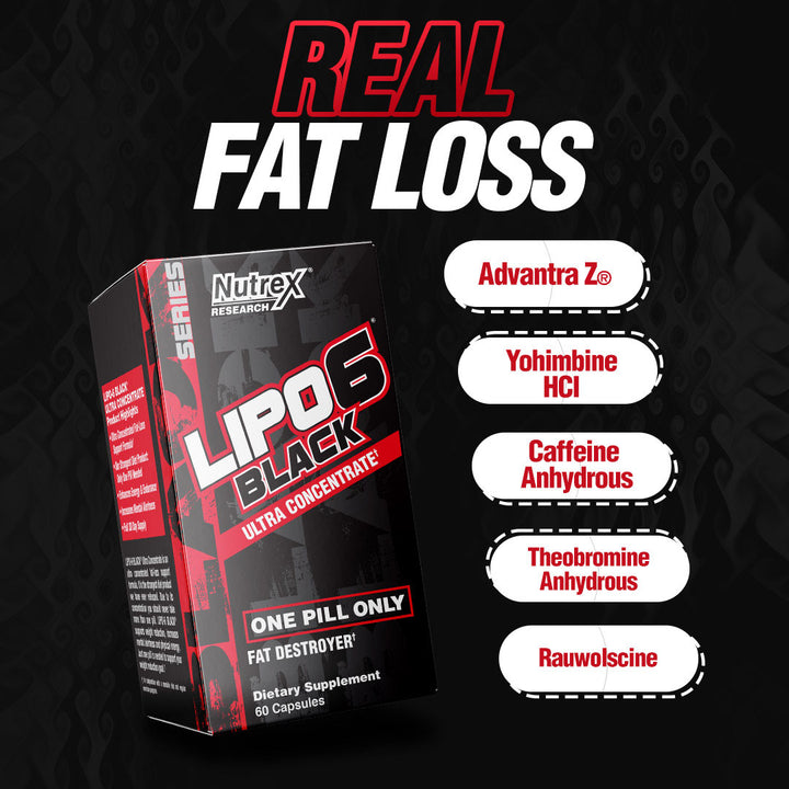 NUTREX RESEARCH LIPO-6 BLACK Ultra Concentrate One Pill Only Fat Burner (60 Black-Caps) - Halt