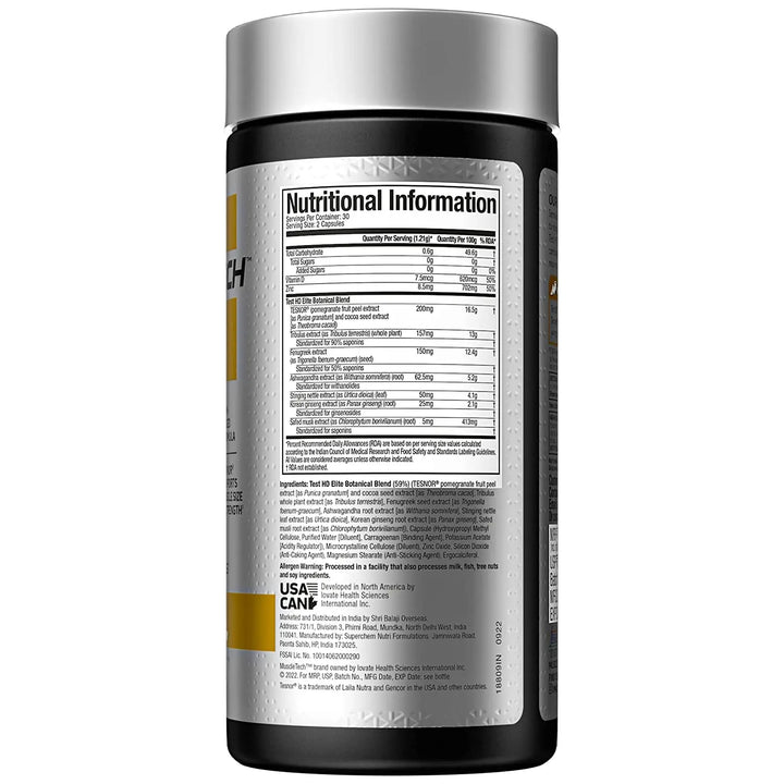 MuscleTech Test HD Elite, 60 Veggie Capsules - Halt