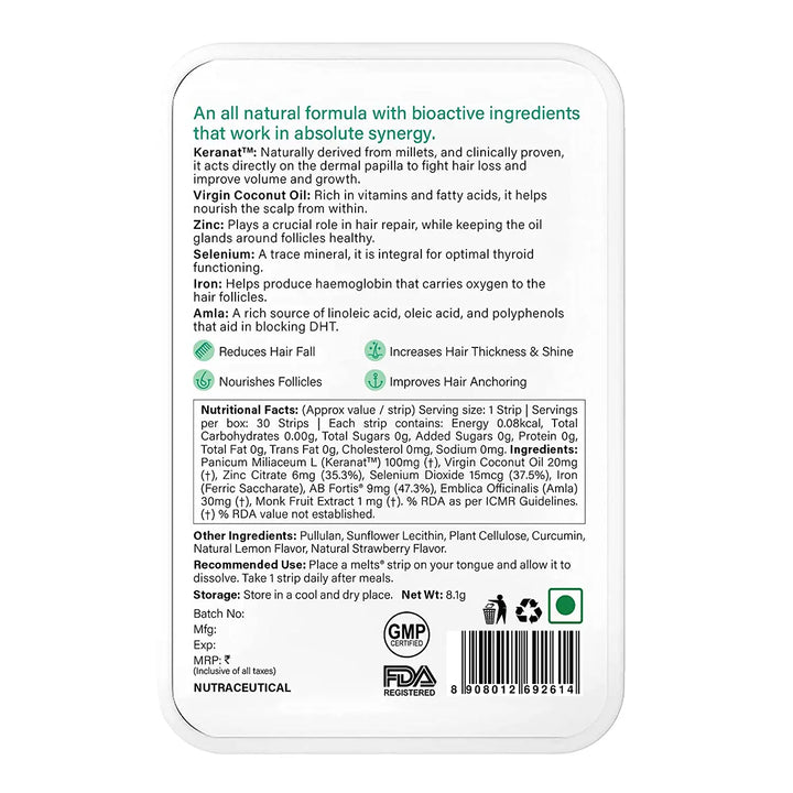 Wellbeing Nutrition Melts Hair Fall Control (30 Oral Strips) - Halt