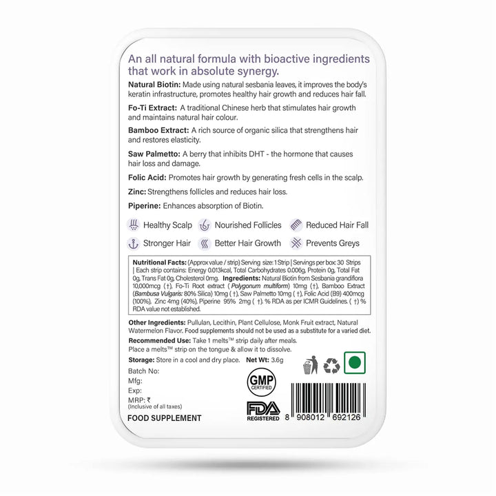 Wellbeing Nutrition Melts Healthy Hair (30 Oral Strips) - Halt