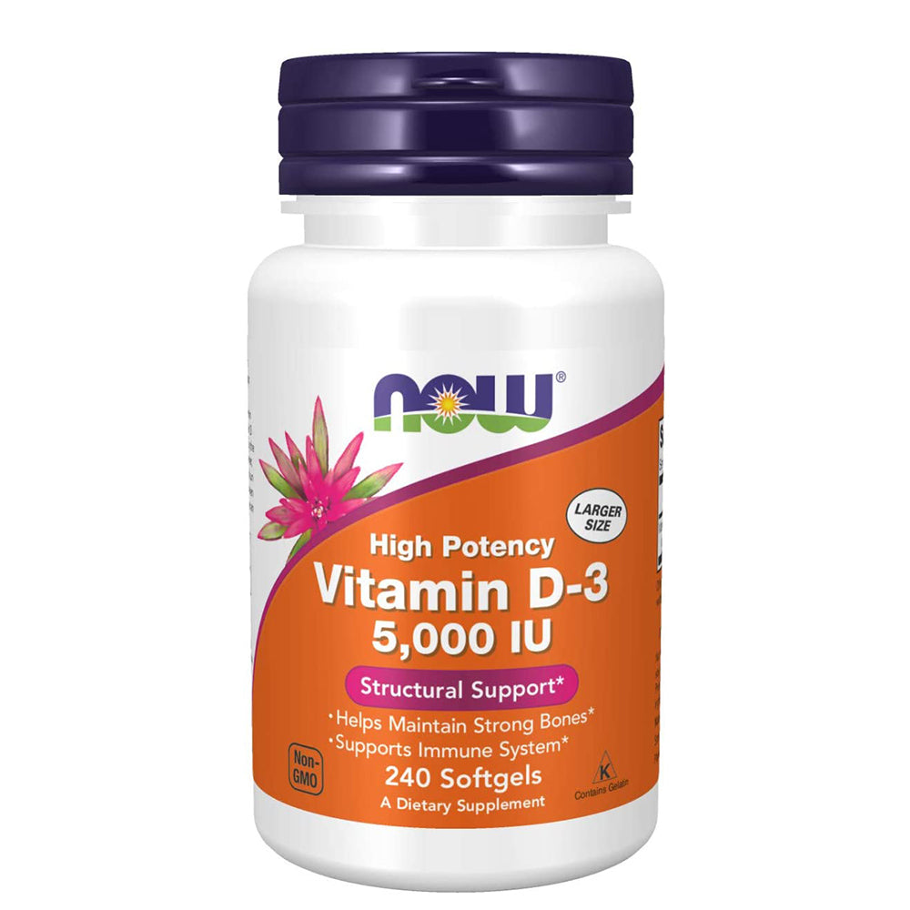 Now Vitamin D3 5000 IU High Potency Structural Support, 240 Softgels - Halt